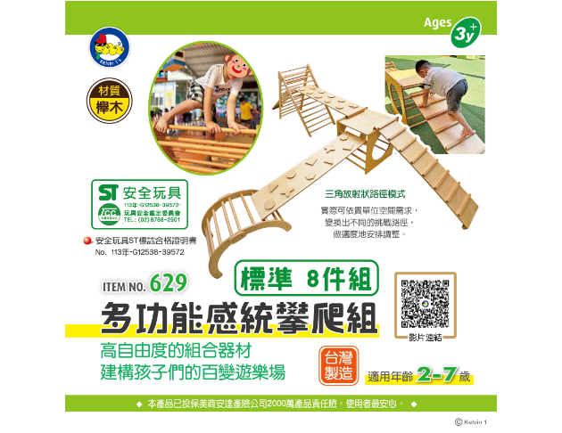【預購】629 多功能感統攀爬組 標準組（歐洲櫸木 + F1樺木夾板/2歲~7歲）